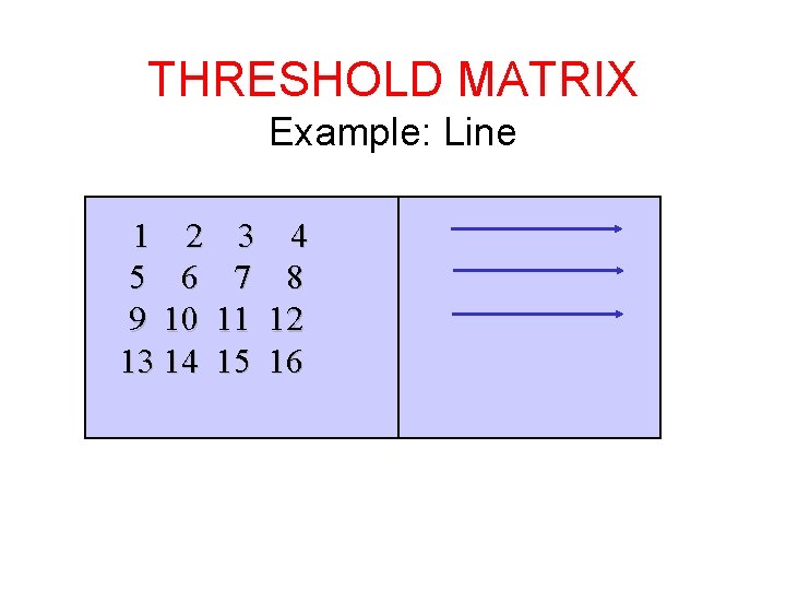 THRESHOLD MATRIX Example: Line 1 2 5 6 9 10 13 14 3 7 THRESHOLD MATRIX Example: Line 1 2 5 6 9 10 13 14 3 7