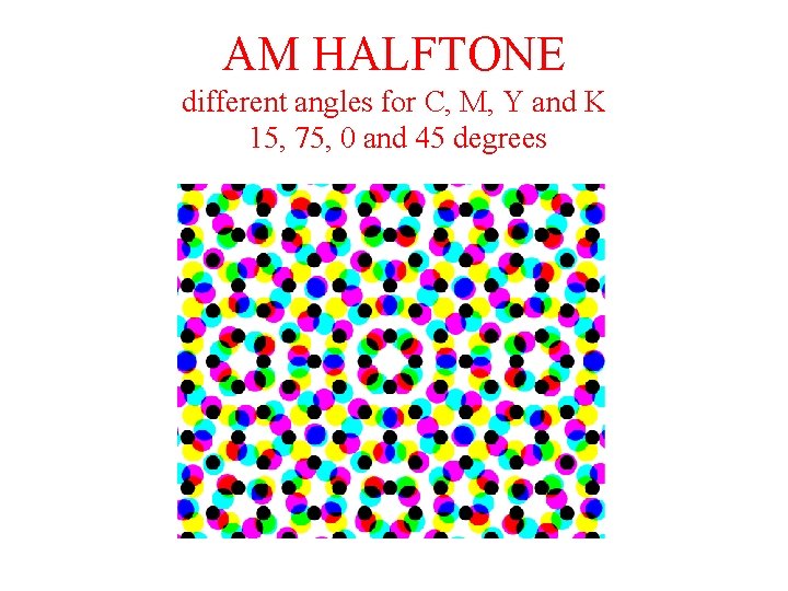 AM HALFTONE different angles for C, M, Y and K 15, 75, 0 and AM HALFTONE different angles for C, M, Y and K 15, 75, 0 and