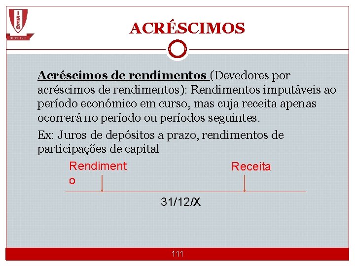 ACRÉSCIMOS Acréscimos de rendimentos (Devedores por acréscimos de rendimentos): Rendimentos imputáveis ao período económico