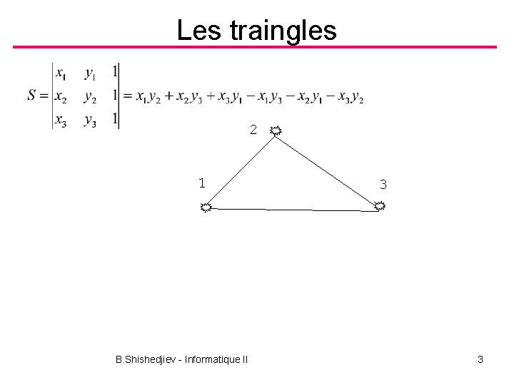 Les traingles 2 1 B. Shishedjiev - Informatique II 3 3 