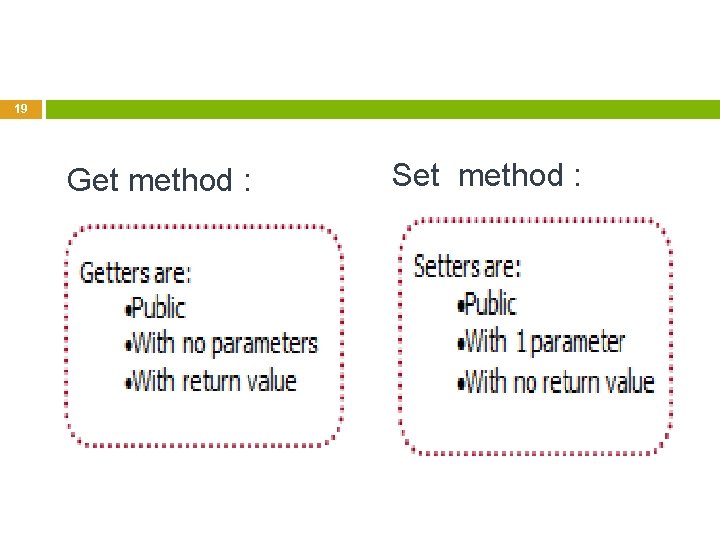 19 Get method : Set method : 19 