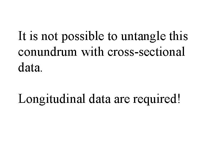 It is not possible to untangle this conundrum with cross-sectional data. Longitudinal data are