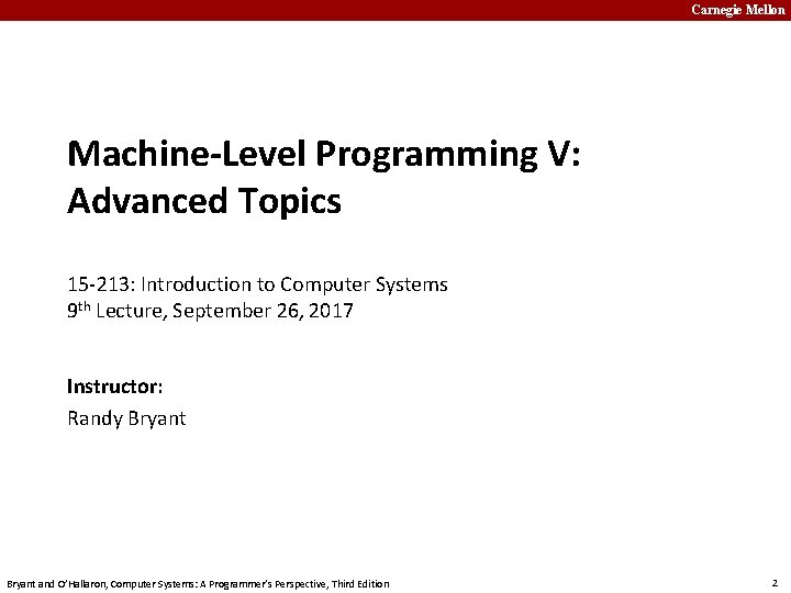 Carnegie Mellon Machine-Level Programming V: Advanced Topics 15 -213: Introduction to Computer Systems 9