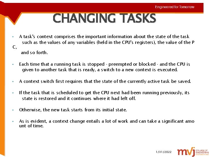 CHANGING TASKS • C, • • • A task's context comprises the important information