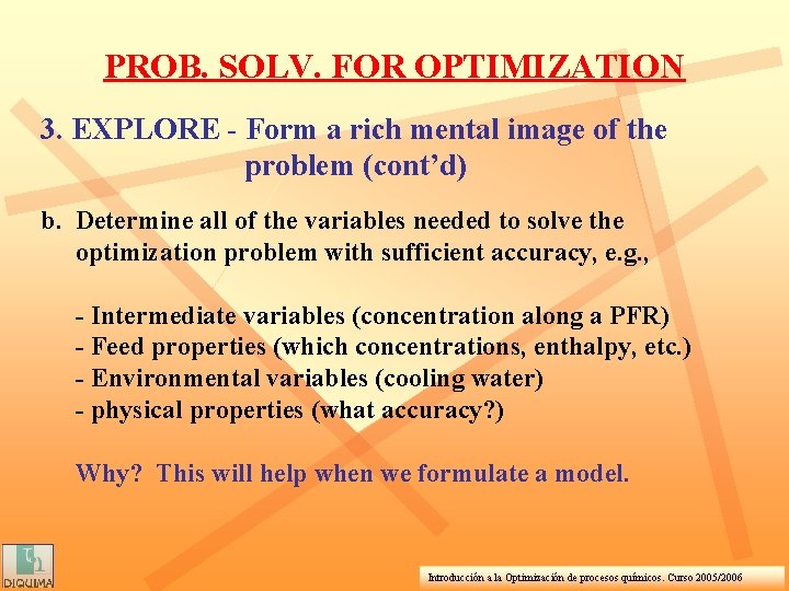 PROB. SOLV. FOR OPTIMIZATION 3. EXPLORE - Form a rich mental image of the