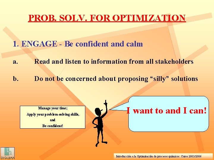 PROB. SOLV. FOR OPTIMIZATION 1. ENGAGE - Be confident and calm a. Read and