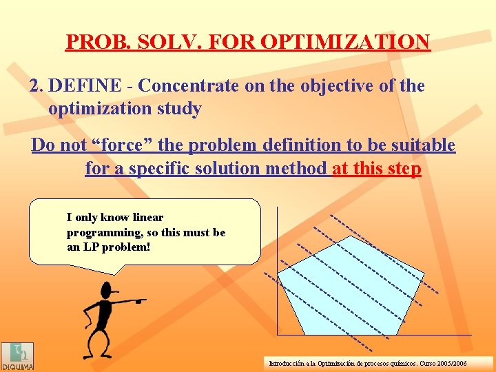PROB. SOLV. FOR OPTIMIZATION 2. DEFINE - Concentrate on the objective of the optimization