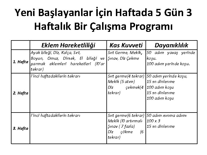 Yeni Başlayanlar İçin Haftada 5 Gün 3 Haftalık Bir Çalışma Programı Eklem Hareketliliği Kas