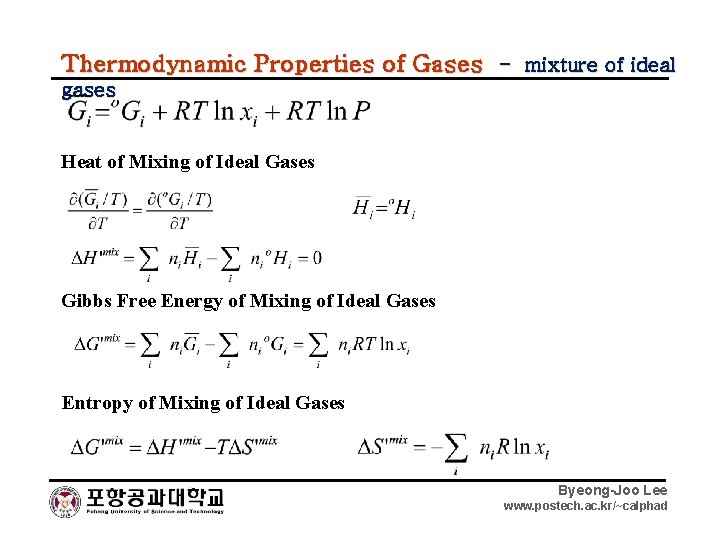 Thermodynamic Properties of Gases - mixture of ideal gases Heat of Mixing of Ideal