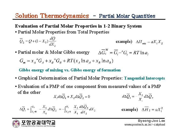 Solution Thermodynamics - Partial Molar Quantities Evaluation of Partial Molar Properties in 1 -2
