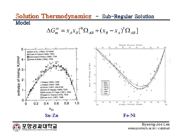 Solution Thermodynamics - Sub-Regular Solution Model Sn-Zn Fe-Ni Byeong-Joo Lee www. postech. ac. kr/~calphad