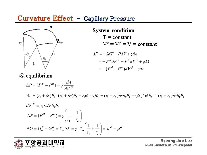 Curvature Effect – Capillary Pressure System condition T = constant Vα = Vβ =