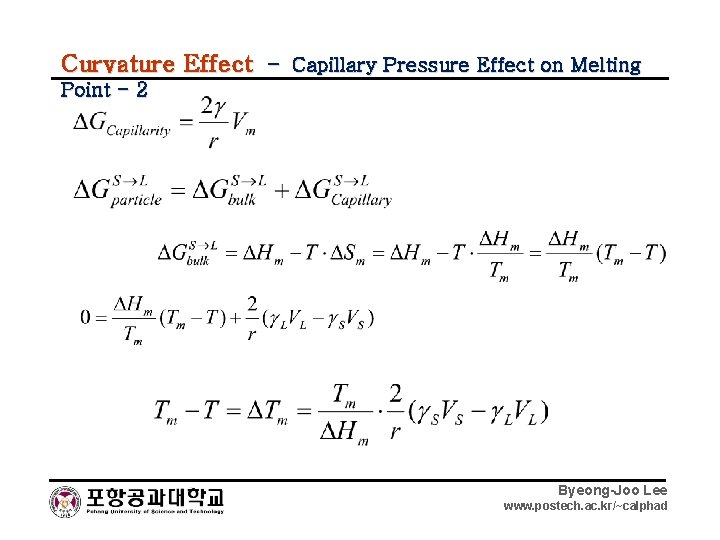 Curvature Effect – Capillary Pressure Effect on Melting Point - 2 Byeong-Joo Lee www.