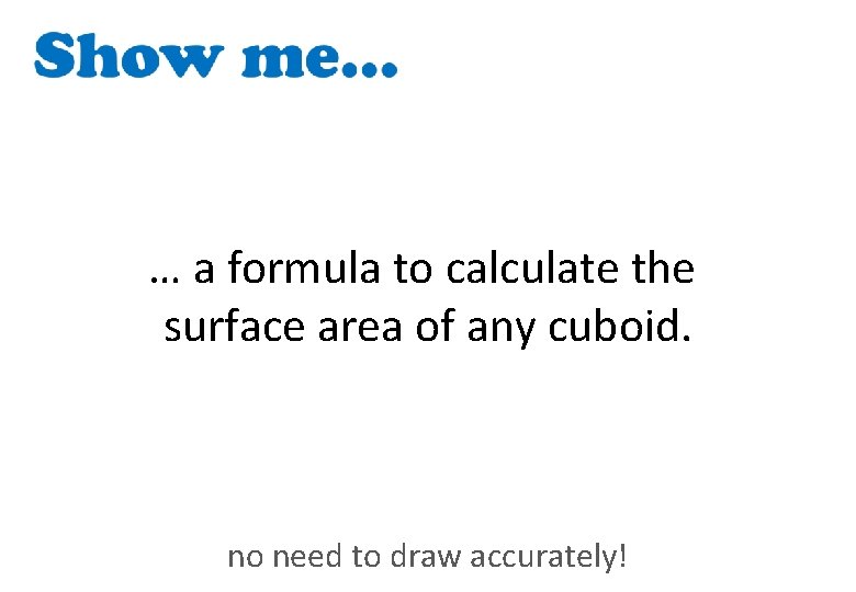 … a formula to calculate the surface area of any cuboid. no need to
