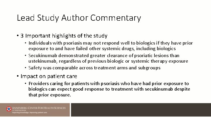 Lead Study Author Commentary • 3 Important highlights of the study • Individuals with