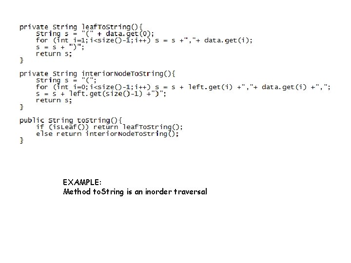 EXAMPLE: Method to. String is an inorder traversal 