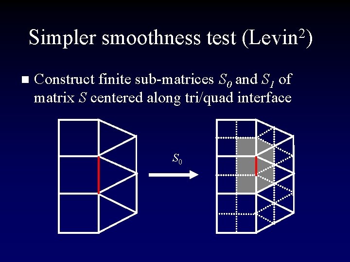 Simpler smoothness test (Levin 2) n Construct finite sub-matrices S 0 and S 1