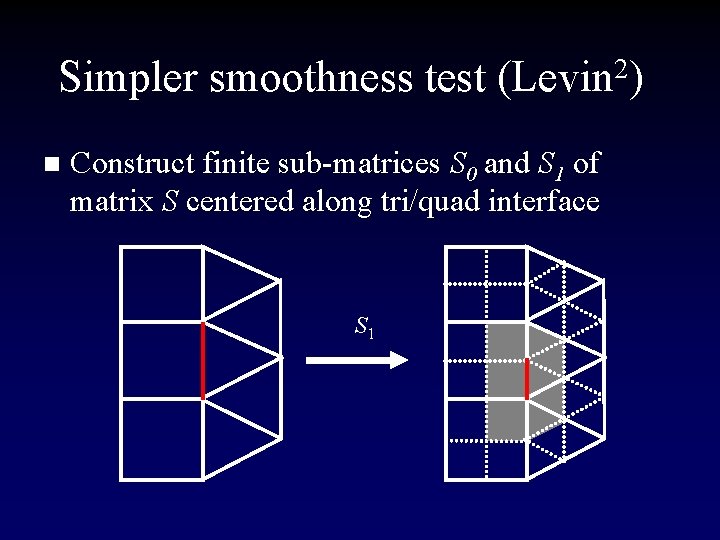 Simpler smoothness test (Levin 2) n Construct finite sub-matrices S 0 and S 1