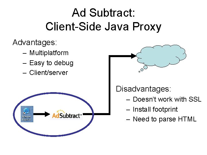 Ad Subtract: Client-Side Java Proxy Advantages: – Multiplatform – Easy to debug – Client/server