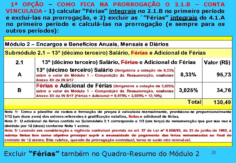 1ª OPÇÃO – COMO FICA NA PRORROGAÇÃO O 2. 1. B – CONTA VINCULADA