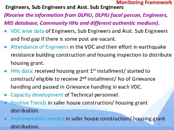 Monitoring Framework Engineers, Sub Engineers and Asst. Sub Engineers (Receive the information from DLPIU, Monitoring Framework Engineers, Sub Engineers and Asst. Sub Engineers (Receive the information from DLPIU,