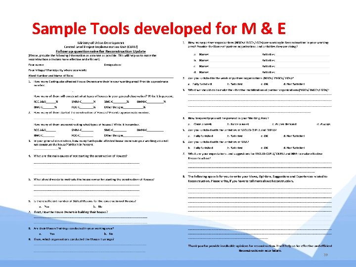 Sample Tools developed for M & E 39 Sample Tools developed for M & E 39
