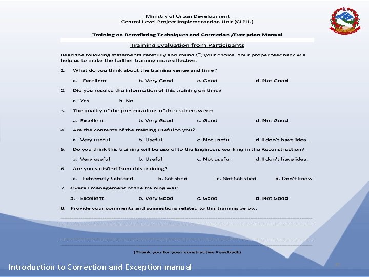 Introduction to Correction and Exception manual 40 Introduction to Correction and Exception manual 40