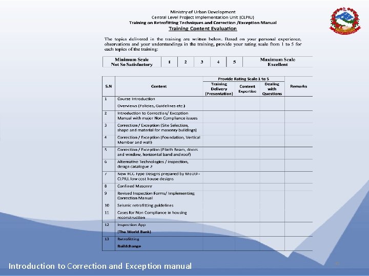 Introduction to Correction and Exception manual 41 Introduction to Correction and Exception manual 41