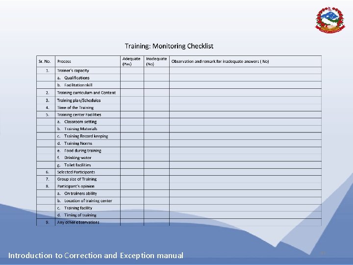 Introduction to Correction and Exception manual 43 Introduction to Correction and Exception manual 43