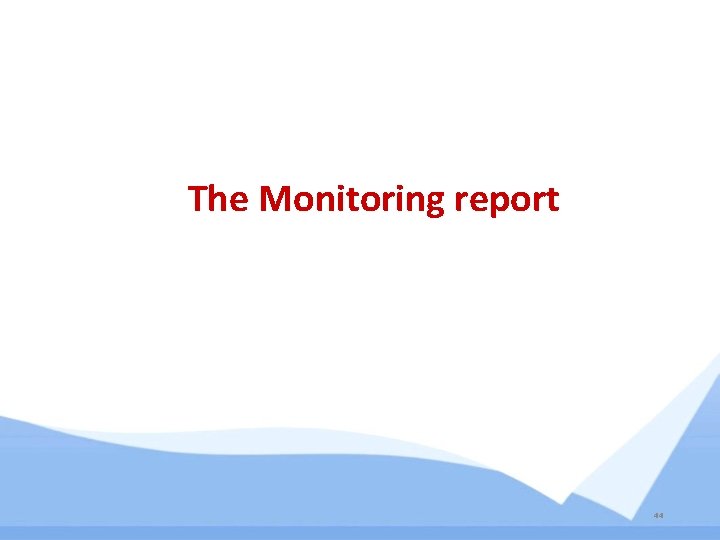 The Monitoring report 44 The Monitoring report 44