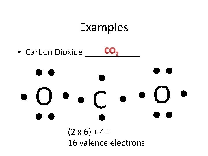 Examples CO 2 • Carbon Dioxide ______ O C (2 x 6) + 4