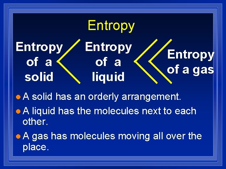 Entropy of a solid l. A Entropy of a liquid Entropy of a gas
