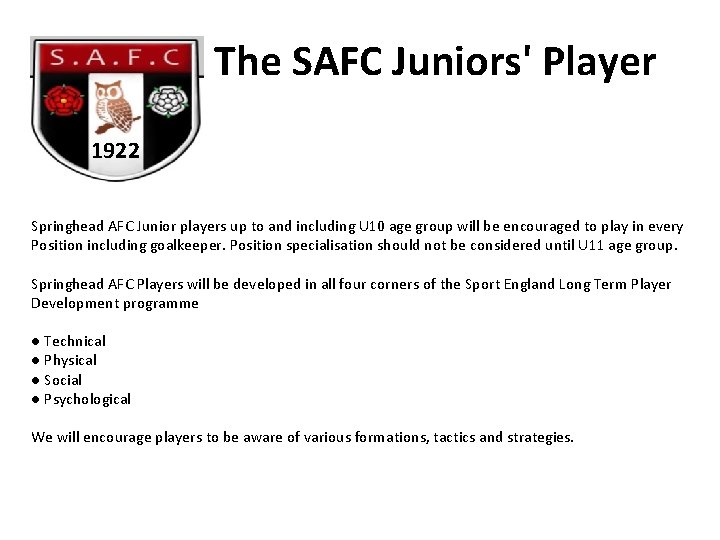 The SAFC Juniors' Player 1922 Springhead AFC Junior players up to and including U