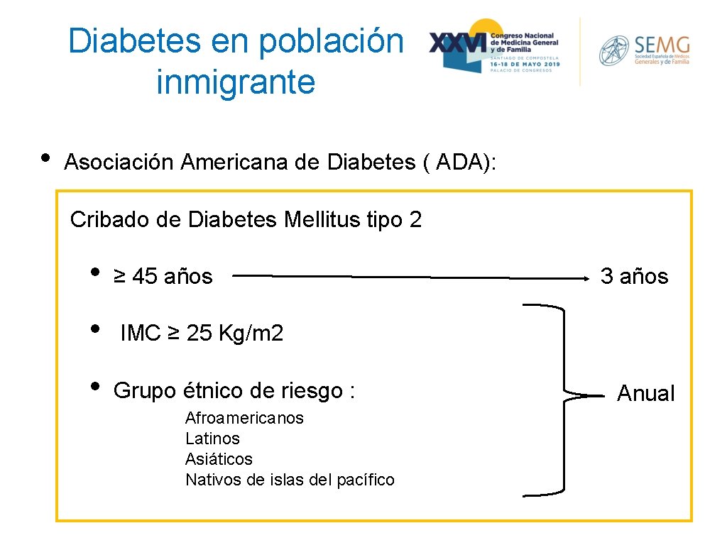 Diabetes en población inmigrante • Asociación Americana de Diabetes ( ADA): Cribado de Diabetes