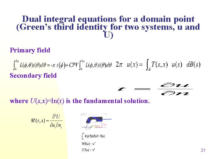 Dual integral equations for a domain point (Green’s third identity for two systems, u