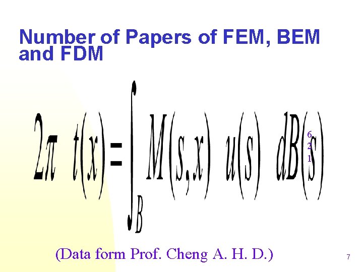 Number of Papers of FEM, BEM and FDM 6 2 1 (Data form Prof.