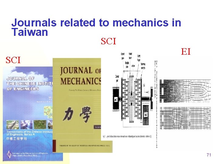 Journals related to mechanics in Taiwan SCI EI 71 