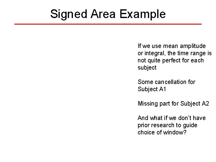 Signed Area Example If we use mean amplitude or integral, the time range is