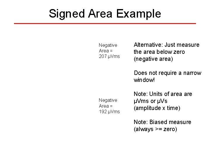 Signed Area Example Negative Area = 207 µVms Alternative: Just measure the area below