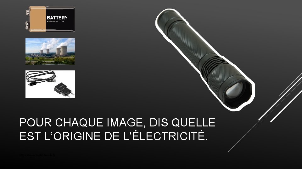 POUR CHAQUE IMAGE, DIS QUELLE EST L’ORIGINE DE L’ÉLECTRICITÉ. https: //www. bancdecole. fr 