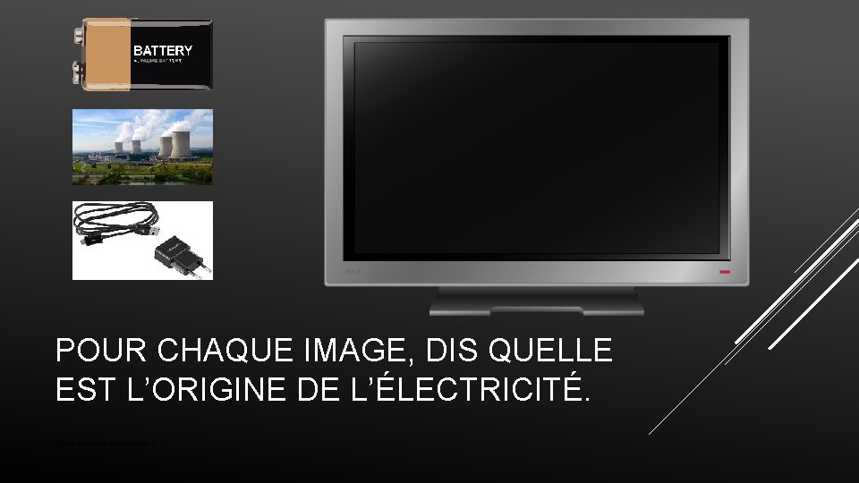 POUR CHAQUE IMAGE, DIS QUELLE EST L’ORIGINE DE L’ÉLECTRICITÉ. https: //www. bancdecole. fr 