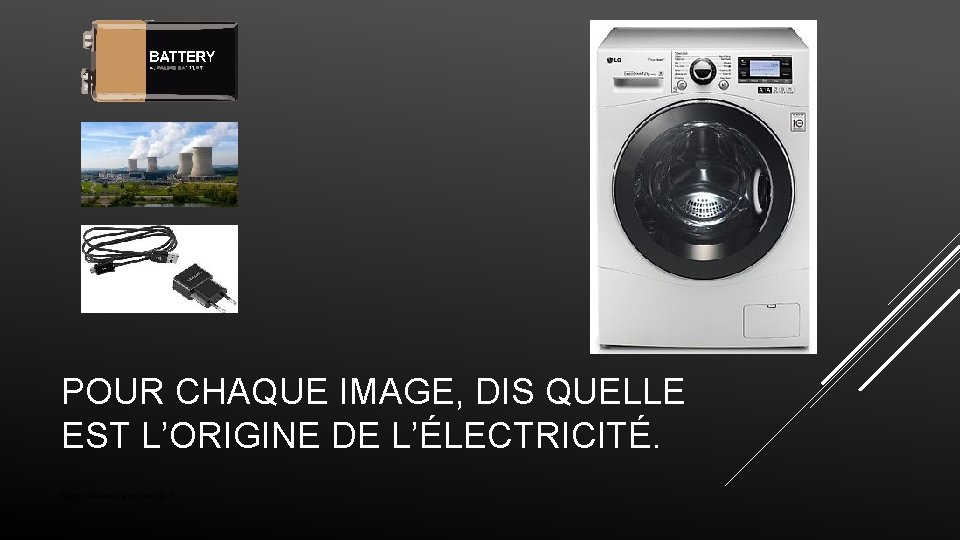 POUR CHAQUE IMAGE, DIS QUELLE EST L’ORIGINE DE L’ÉLECTRICITÉ. https: //www. bancdecole. fr 