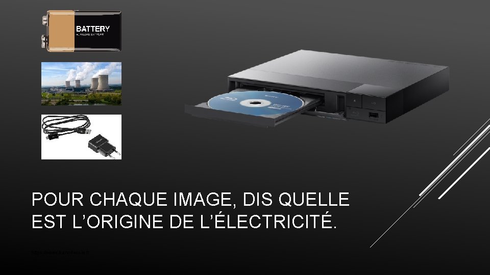 POUR CHAQUE IMAGE, DIS QUELLE EST L’ORIGINE DE L’ÉLECTRICITÉ. https: //www. bancdecole. fr 