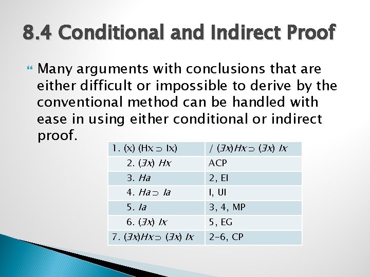 8. 4 Conditional and Indirect Proof Many arguments with conclusions that are either difficult