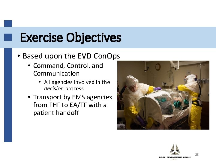 Exercise Objectives • Based upon the EVD Con. Ops • Command, Control, and Communication