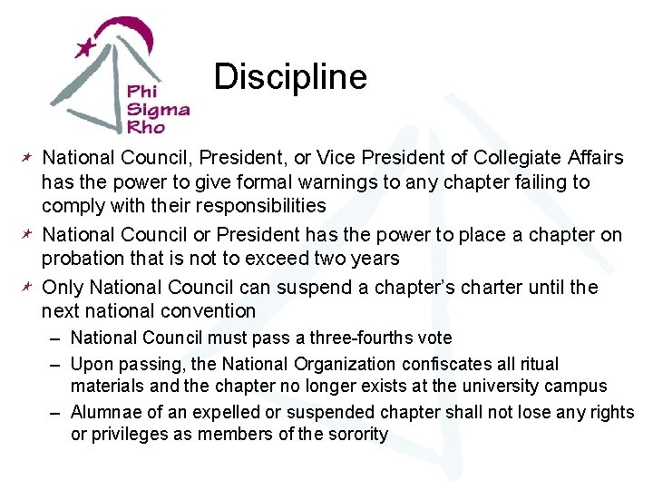 Discipline National Council, President, or Vice President of Collegiate Affairs has the power to