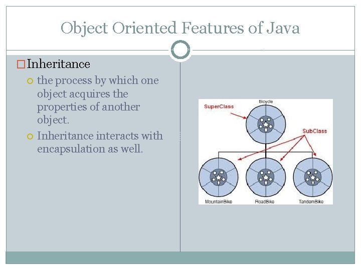 Object Oriented Features of Java �Inheritance the process by which one object acquires the