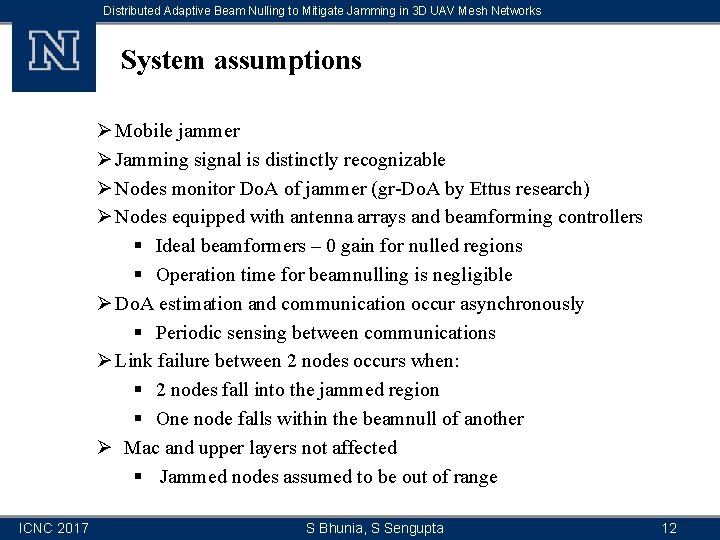 Distributed Adaptive Beam Nulling to Mitigate Jamming in 3 D UAV Mesh Networks System