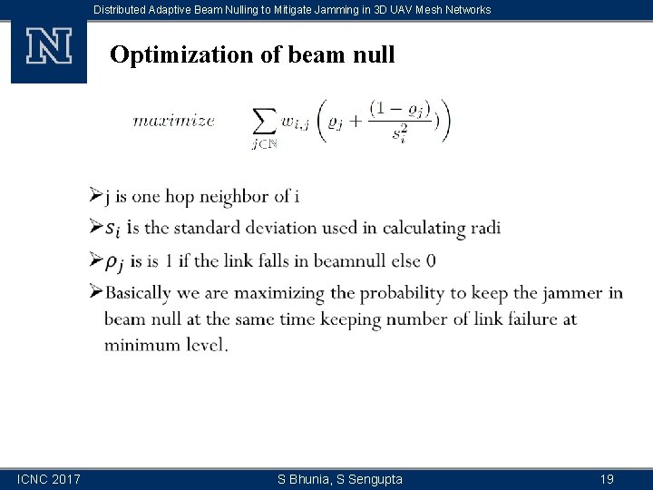 Distributed Adaptive Beam Nulling to Mitigate Jamming in 3 D UAV Mesh Networks Optimization
