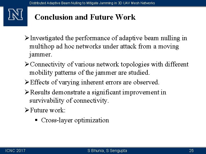 Distributed Adaptive Beam Nulling to Mitigate Jamming in 3 D UAV Mesh Networks Conclusion
